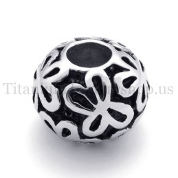 Pendentif En Titane Avec Perles Porte-Bonheur Et Fleurs Argentées