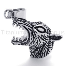 Nouveau Pendentif Classique En Titane Avec Tête De Loup