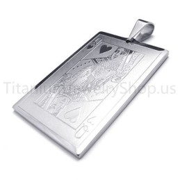 Nouveau Pendentif En Titane Argenté En Forme De Carte À Jouer (Q)