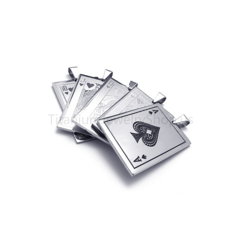 Nouveaux Pendentifs En Titane Argentés En Forme De Cartes À Jouer Nouveaux Pendentifs En Titane Argentés En Forme De Cartes À Jouer