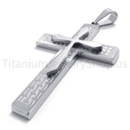 Nouveau Pendentif Croix Argentée En Titane À Deux Couches