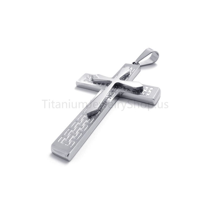 Nouveau Pendentif Croix Argentée En Titane À Deux Couches Nouveau Pendentif Croix Argentée En Titane À Deux Couches