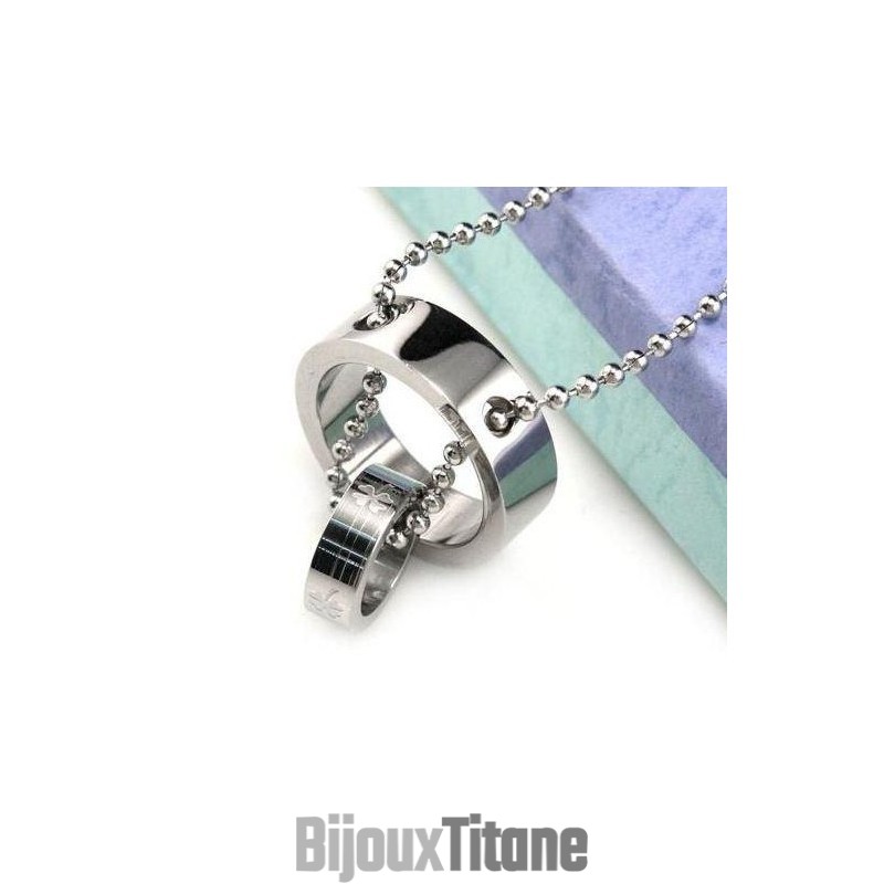 Collier Pendentif En Titane Pur Avec Double Cercle En Forme De Trèfle