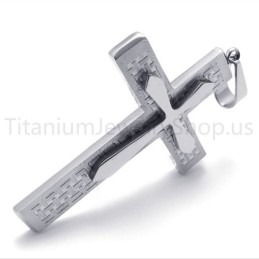 Nouveau Pendentif Croix Argentée En Titane À Deux Couches