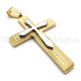 Nouveau Pendentif Croix Dorée En Titane À Deux Couches