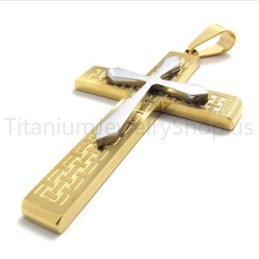 Nouveau Pendentif Croix Dorée En Titane À Deux Couches