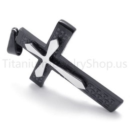 Nouveau Pendentif Croix Noire En Titane À Deux Couches
