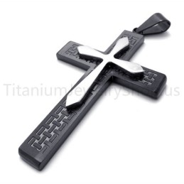 Nouveau Pendentif Croix Noire En Titane À Deux Couches