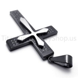 Nouveau Pendentif Croix Noire En Titane À Deux Couches