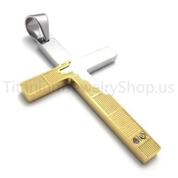 Nouveau Pendentif Croix En Titane À Bords Déchirés Bicolore