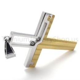 Nouveau Pendentif Croix Creuse En Titane Bicolore