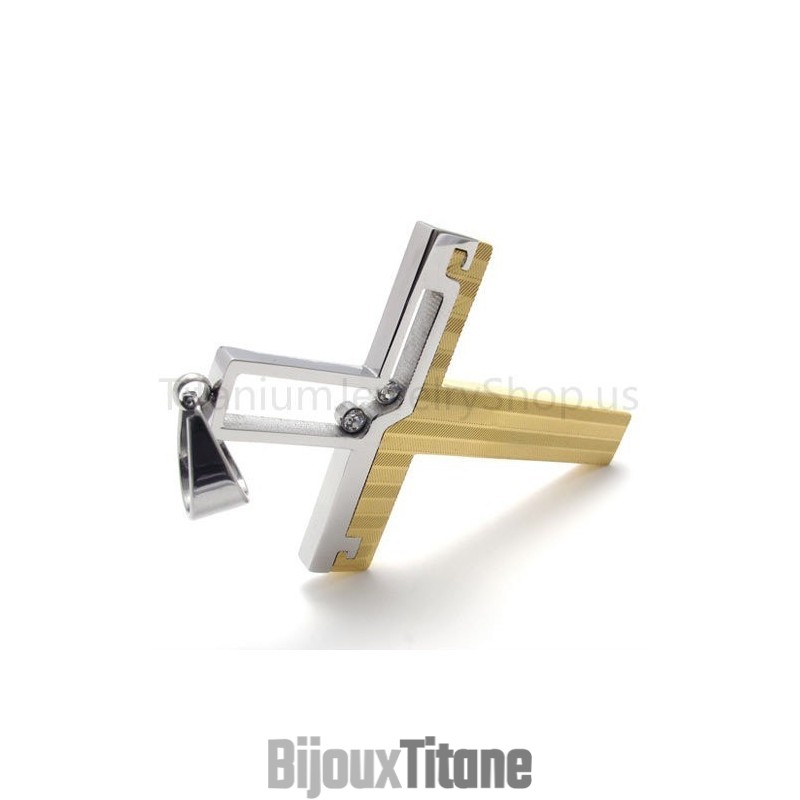Nouveau Pendentif Croix Creuse En Titane Bicolore Nouveau Pendentif Croix Creuse En Titane Bicolore