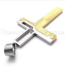 Nouveau Pendentif Croix Creuse En Titane Bicolore