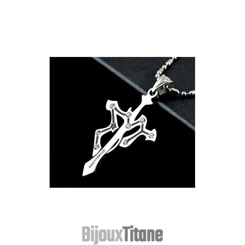Collier Avec Pendentif Croix Du Sagittaire En Titane Pur