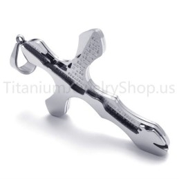 Nouveau Pendentif Croix En Titane Argenté Sculpté