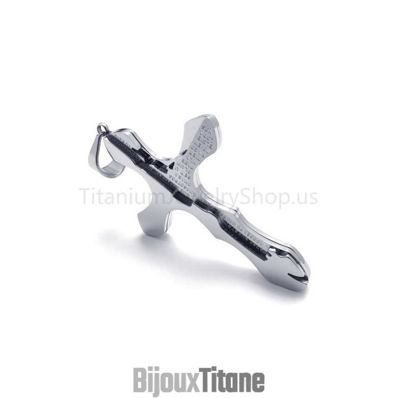 Nouveau Pendentif Croix En Titane Argenté Sculpté
