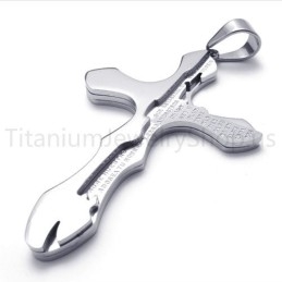 Nouveau Pendentif Croix En Titane Argenté Sculpté