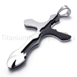 Nouveau Pendentif Croix En Titane Avec Lettres Sculptées Bicolores