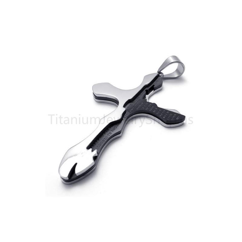 Nouveau Pendentif Croix En Titane Avec Lettres Sculptées Bicolores