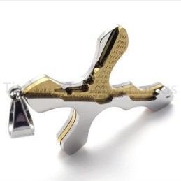 Nouveau Pendentif Croix En Titane Avec Lettres Sculptées Dorées