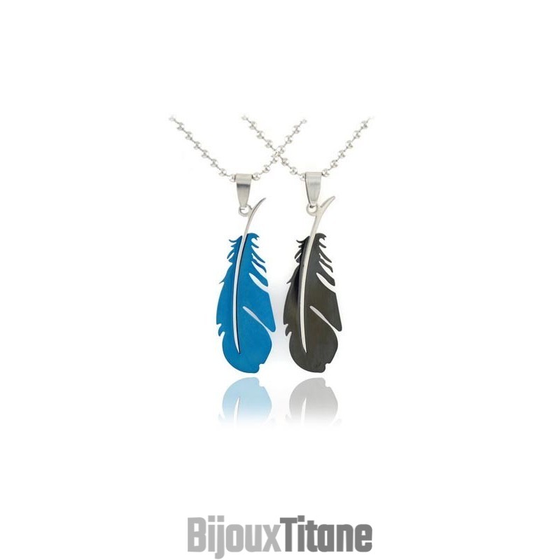 Colliers Et Pendentifs En Titane Pur Pour Couples Amoureux, Plumes Colliers Et Pendentifs En Titane Pur Pour Couples Amoureux, Plumes