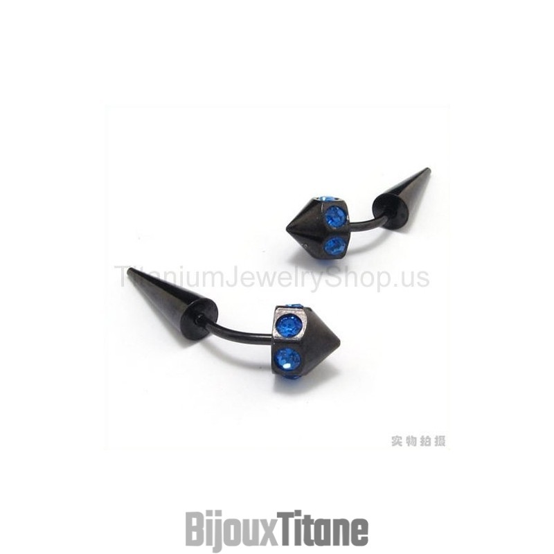 Boucles D'Oreilles En Titane Noir Incrustées De Diamants Bleus