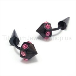 Boucles D'Oreilles En Titane Noir Incrustées De Diamants Violets