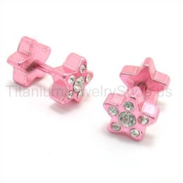 Boucles D'Oreilles Étoiles Roses En Titane Incrustées De Diamants