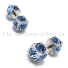 Boucles D'Oreilles En Titane Et Diamants Bleus Incrustés