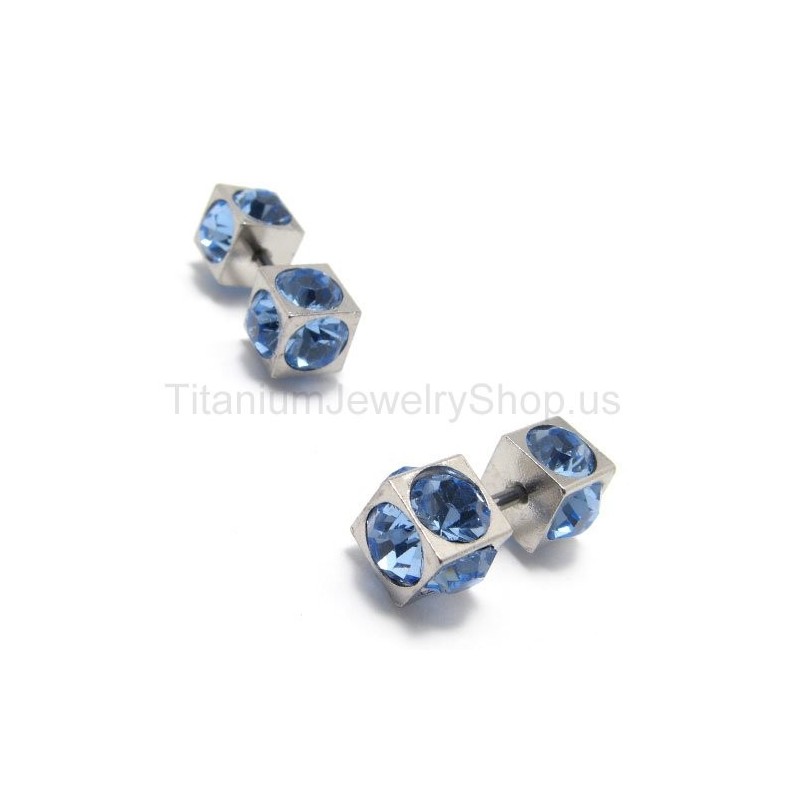 Boucles D'Oreilles En Titane Et Diamants Bleus Incrustés Boucles D'Oreilles En Titane Et Diamants Bleus Incrustés