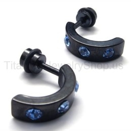 Boucles D'Oreilles En Titane Noir Et Diamants Bleus