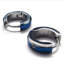 Boucles D'Oreilles En Titane Bleu Et Diamant
