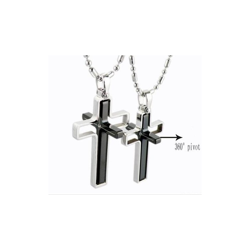 Collier Pendentif Couple En Titane Pur Croix Rotative