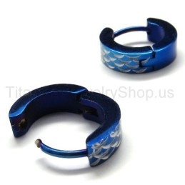 Boucles D'Oreilles En Titane Gravées Bleues