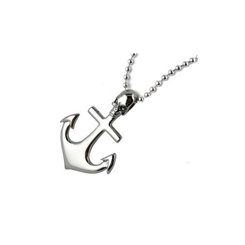 Collier Pendentif En Titane Pur Avec Tête De Mort, Ancre Et Croix Collier Pendentif En Titane Pur Avec Tête De Mort, Ancre Et Croix