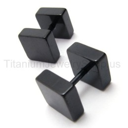 Boucles D'Oreilles Haltères En Titane Noir