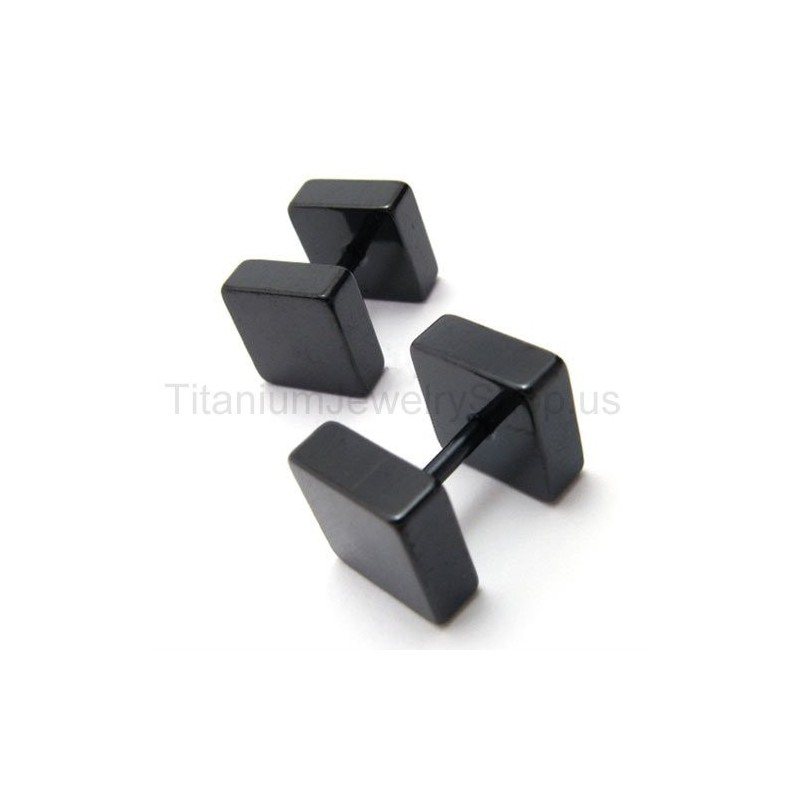 Boucles D'Oreilles Haltères En Titane Noir