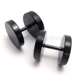 Boucles D'Oreilles Haltères En Titane Noir