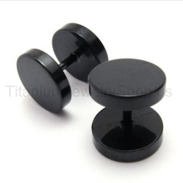 Boucles D'Oreilles Haltères En Titane Noir