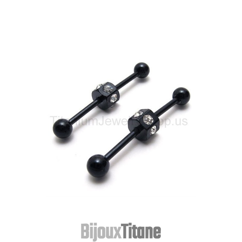 Boucles D'Oreilles Fines Noires En Titane Incrustées De Diamants