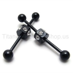 Boucles D'Oreilles Fines Noires En Titane Incrustées De Diamants
