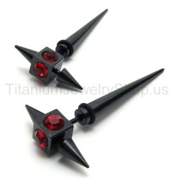 Boucles D'Oreilles En Titane Noir Et Diamant Rouge