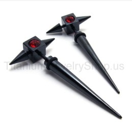 Boucles D'Oreilles En Titane Noir Et Diamant Rouge