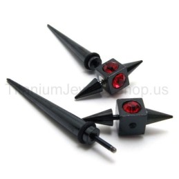 Boucles D'Oreilles En Titane Noir Et Diamant Rouge