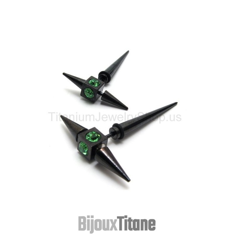 Boucles D'Oreilles En Titane Noir Et Diamant Vert