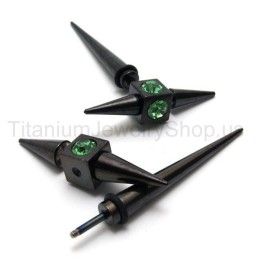 Boucles D'Oreilles En Titane Noir Et Diamant Vert