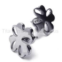 Boucles D'Oreilles En Titane Et Fleur Argentée