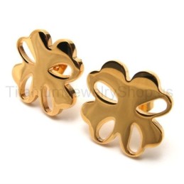 Boucles D'Oreilles En Titane Avec Fleur Dorée