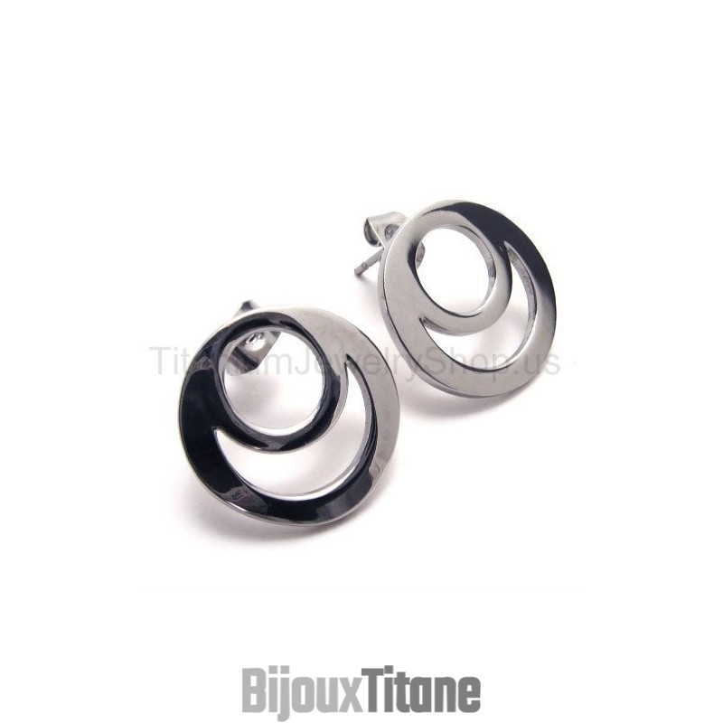 Boucles D'Oreilles En Titane À Deux Boucles En Argent Boucles D'Oreilles En Titane À Deux Boucles En Argent