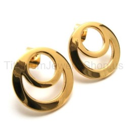 Boucles D'Oreilles En Titane À Deux Boucles En Or